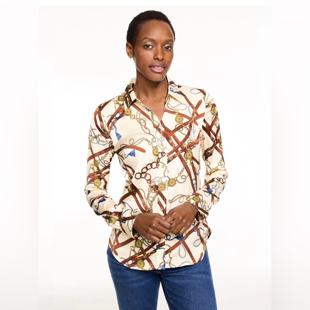Talbots Chain Print Satin Charmeuse Blouse size Large